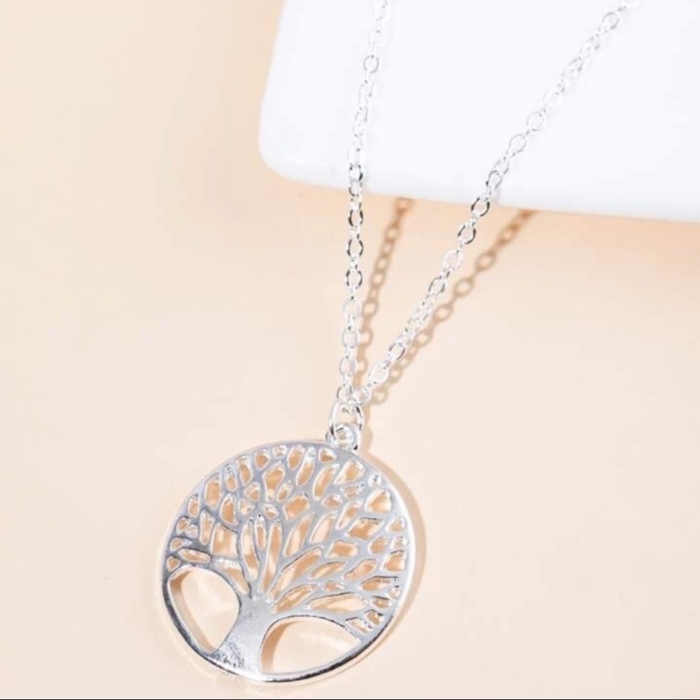 Silver Hollow Tree Pendant Necklace